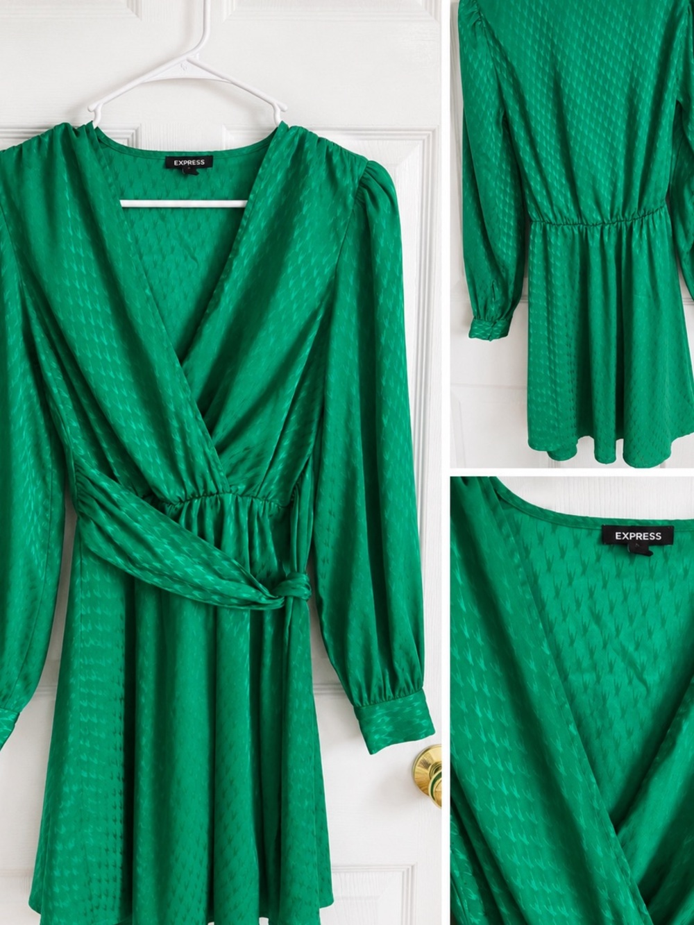 Express Emerald Green Long-Sleeve Wrap Mini Dress